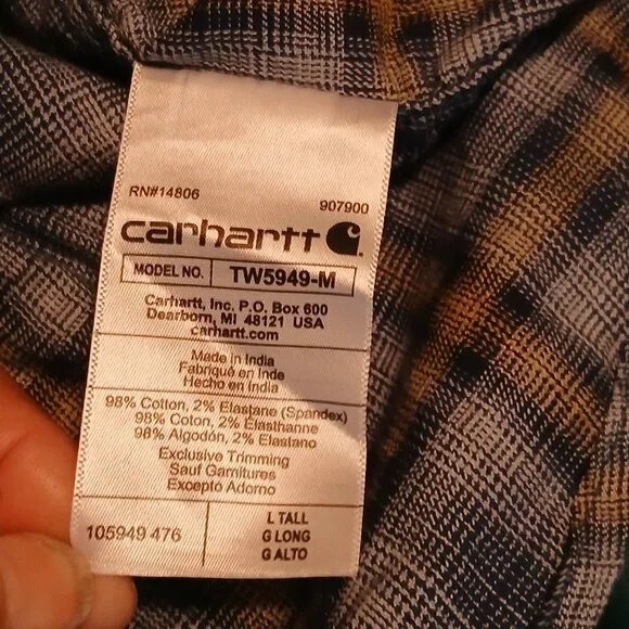 Carhartt Men's Relax Fit Large Tall Gray Plaid Shirt (0306A4) - Picture 6 of 8